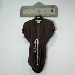 Vintage THORN Nancy Rose Brown plunging v neck back drape rope top small women’s